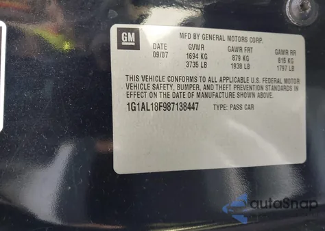 2008 Chevrolet Cobalt Lt from USA, damaged, VIN 1G1AL18F987138447